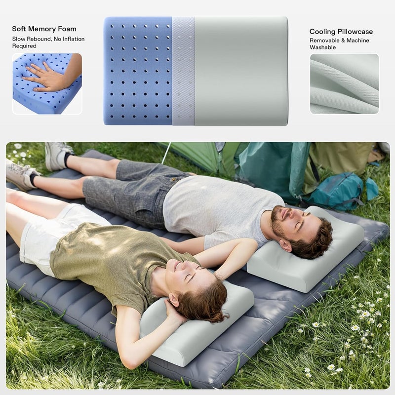 Ruizman Memory Foam Travel Pillow - Cooling Camping Pillows for Sleeping 2 Heights Design - Small Memory Foam Pillow for Hiking, Backpacking, with Portable Storage Bag (Grey) - Image 5